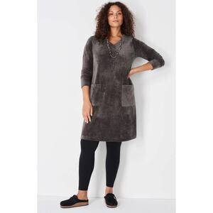 J. Jill Pure Jill Gray Crushed-Velour V-Neck Dress V-Neck Loose Pocket Mini Sz M